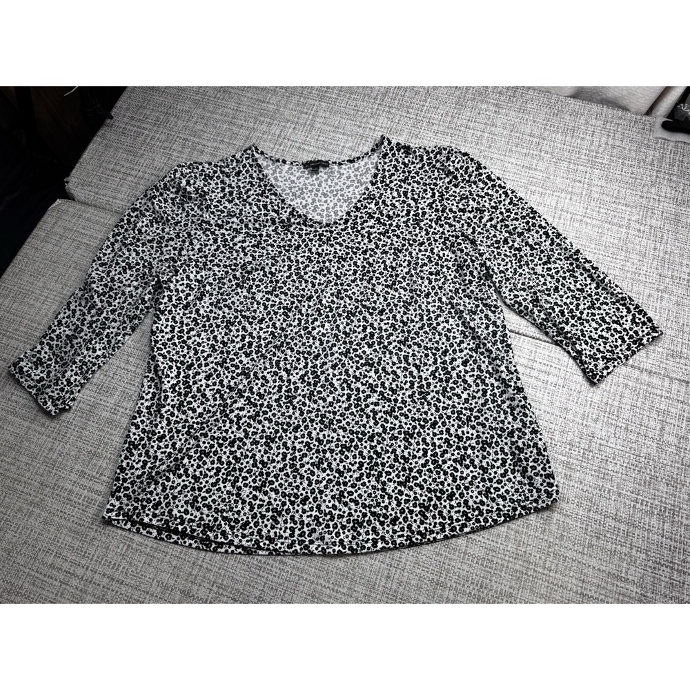 Adrianna‎ Papell Popover Top White With Black Floral Stretchy Office Size 1x - Picture 4 of 11
